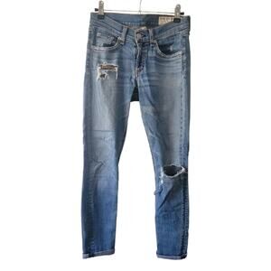 Size 25 Rag & Bone mid rise skinny distressed jeans, cuffed hems